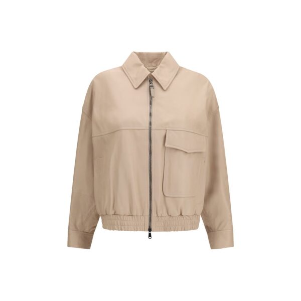 Beige Leather Leather Jacket