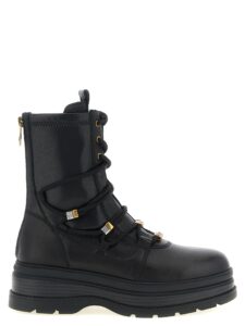 Black Cowhide Lace-Up Boots