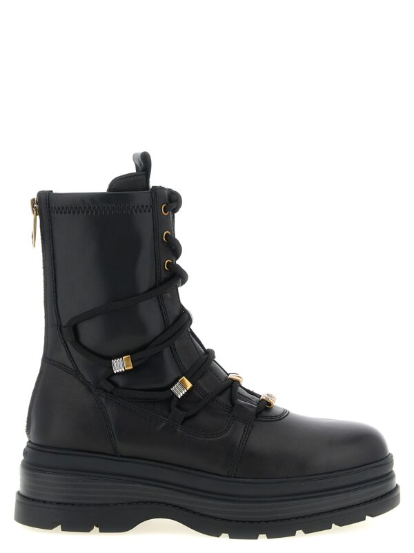 Black Cowhide Lace-Up Boots