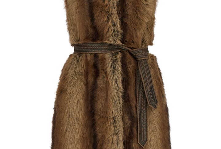 Brown Polyester Sleeveless Jacket | Jag Couture London – New York