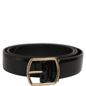 Black Patent Leather Gold Metal Buckle Belt | Jag Couture London – New York