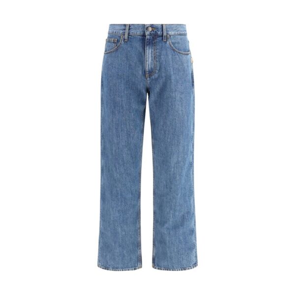 Blue Cotton Straight-Leg Jeans