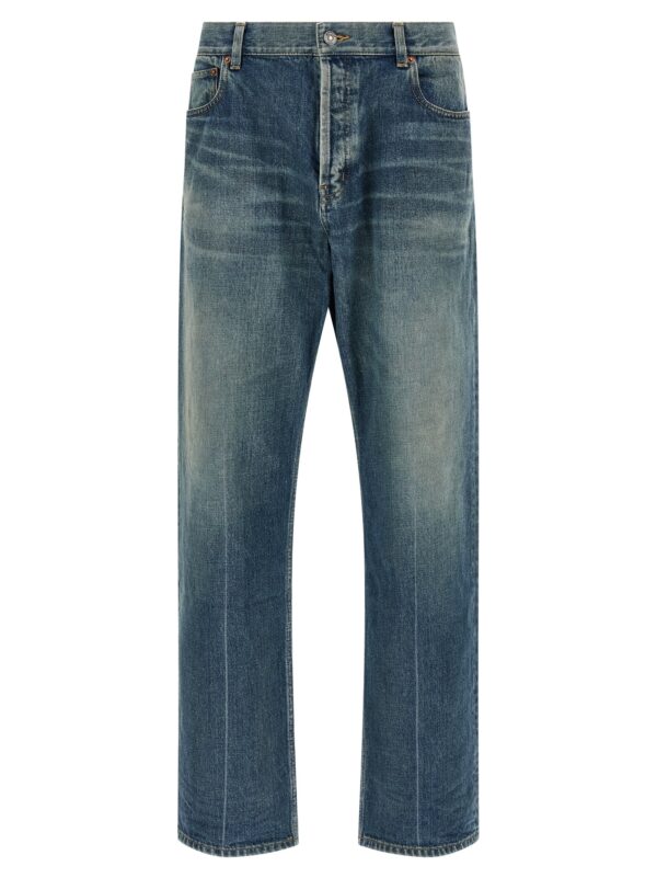 Blue Cotton Tapered Jeans