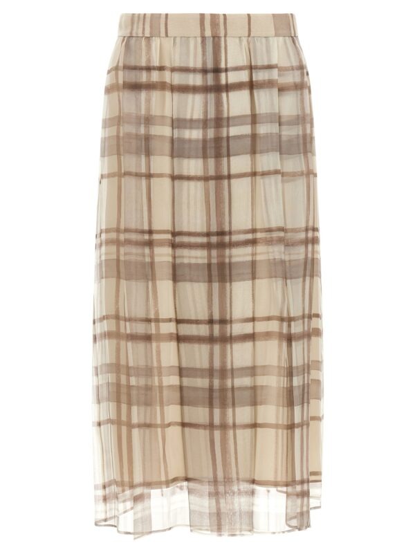Beige Silk Midi Skirt
