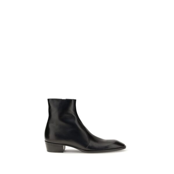 Black Calf Leather Bos Taurus Ankle Boots