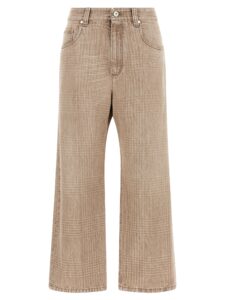 Beige Cotton Cropped Jeans