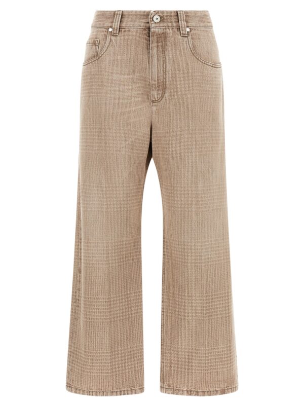 Beige Cotton Cropped Jeans