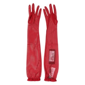 Red Acetate Sheer Elbow Length Mitten Gloves