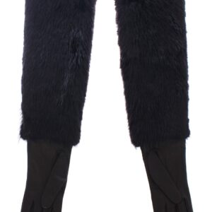 Black Beaver Fur Lambskin Leather Elbow Gloves