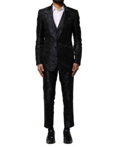 Dark Gray Black Jacquard 3 Piece Single Breasted Suit