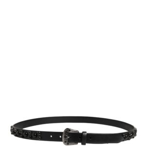 Men Black Calf Embellished Metal Buckle Belt