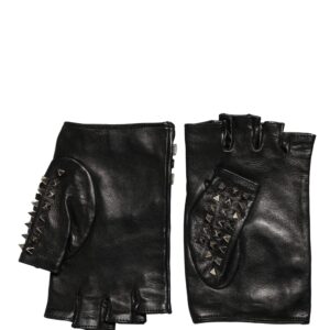 Black Embellished Wrist Length Mitten Women Gloves