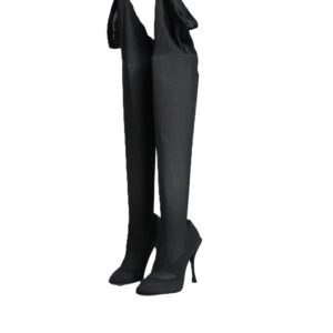 Black Stretch Socks Knee High Boots Shoes
