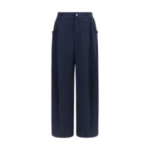 Blue Cotton Casual Pants