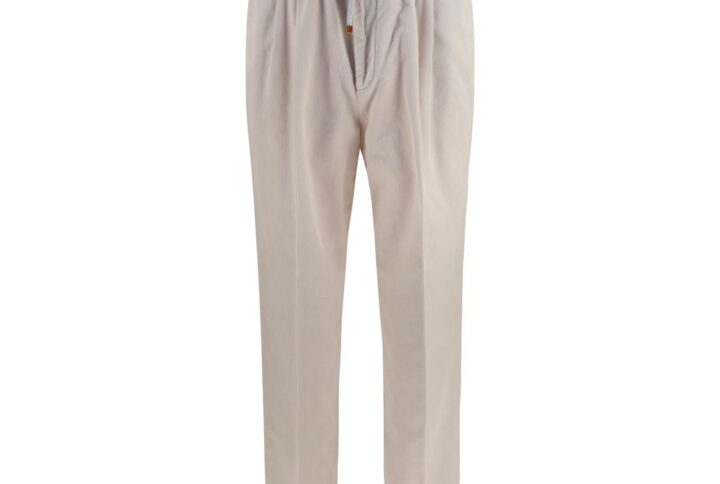 Beige Cotton Casual Pants