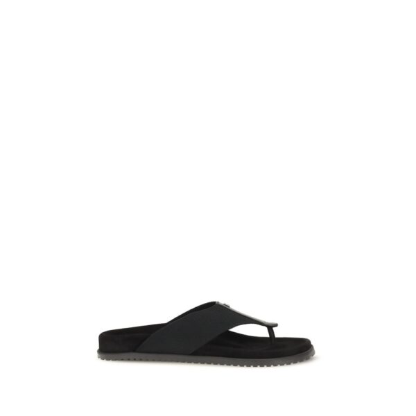 Black Polyester Flip-Flop Sandals