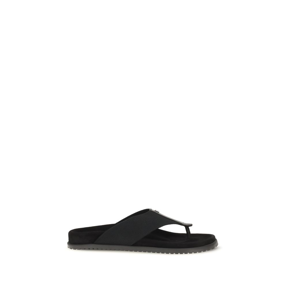 Black Polyester Flip Flop Sandals