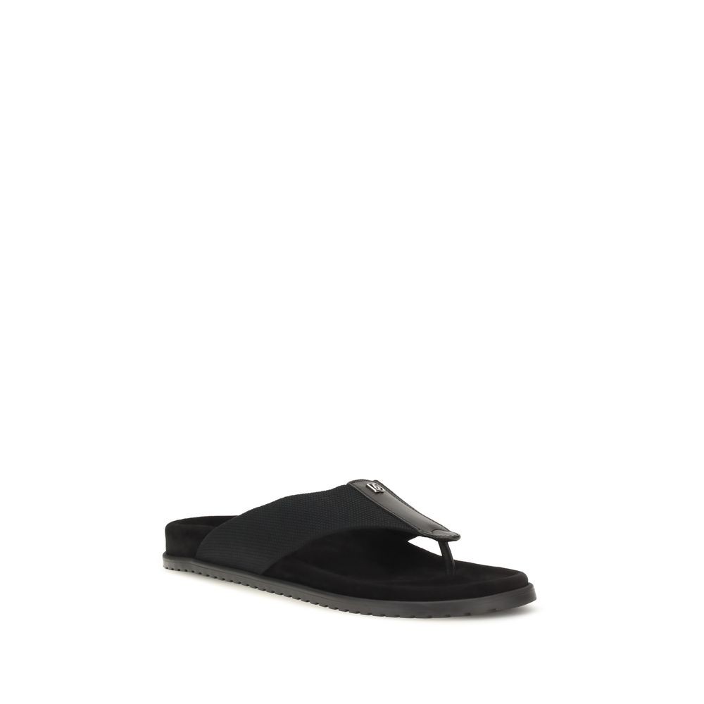 Black Polyester Flip Flop Sandals