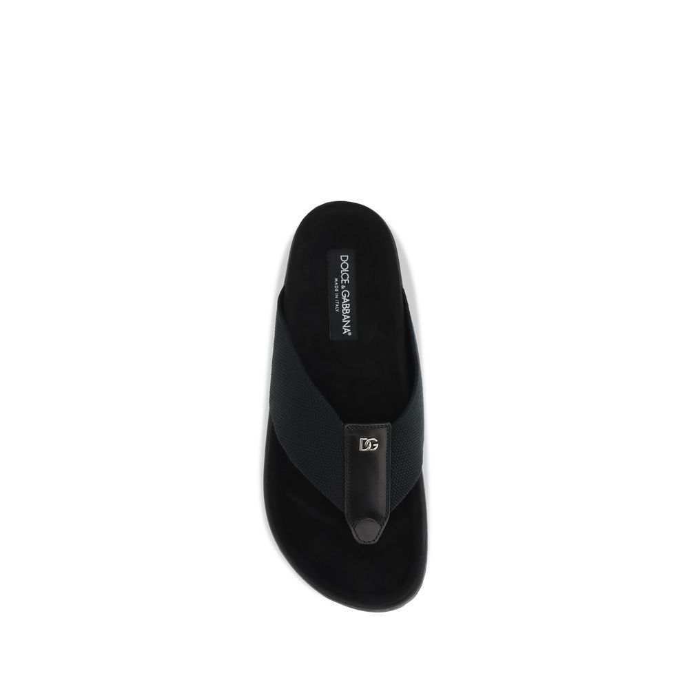 Black Polyester Flip Flop Sandals