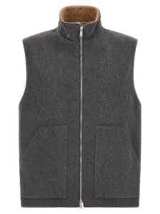 Gray Virgin Wool Sleeveless Jacket