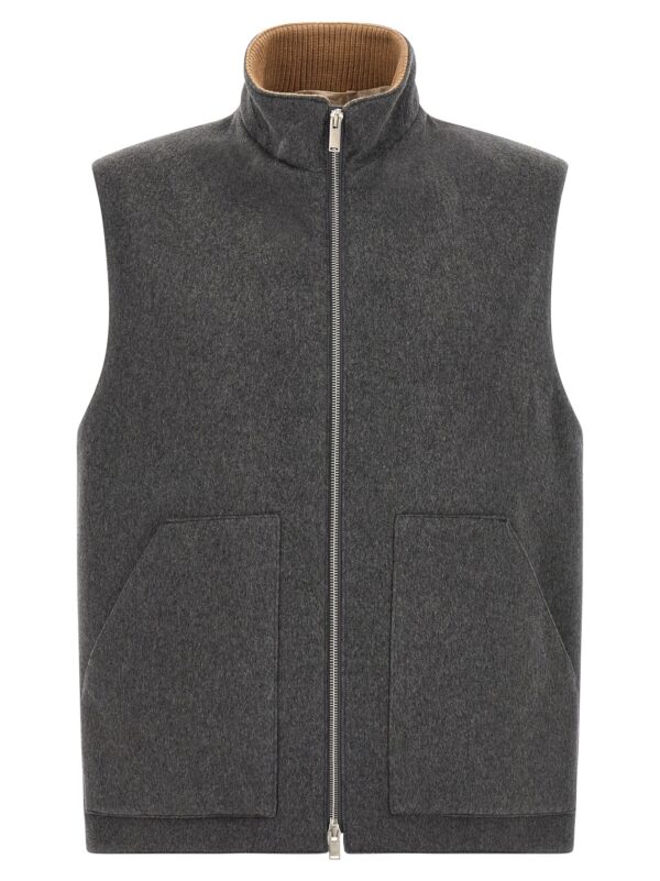 Gray Virgin Wool Sleeveless Jacket