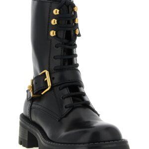 Black Calfskin Lace Up Boots