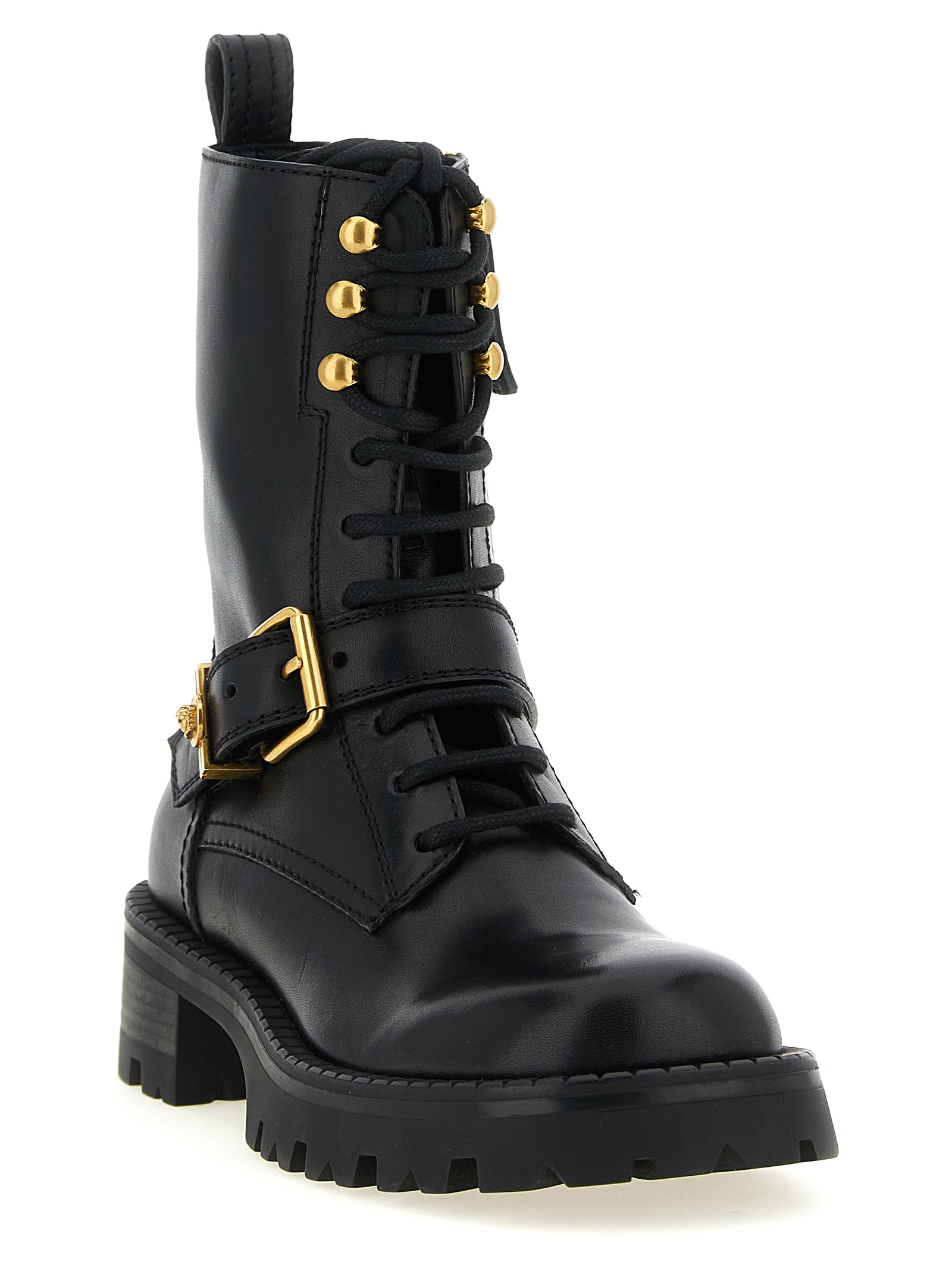 Black Calfskin Lace Up Boots