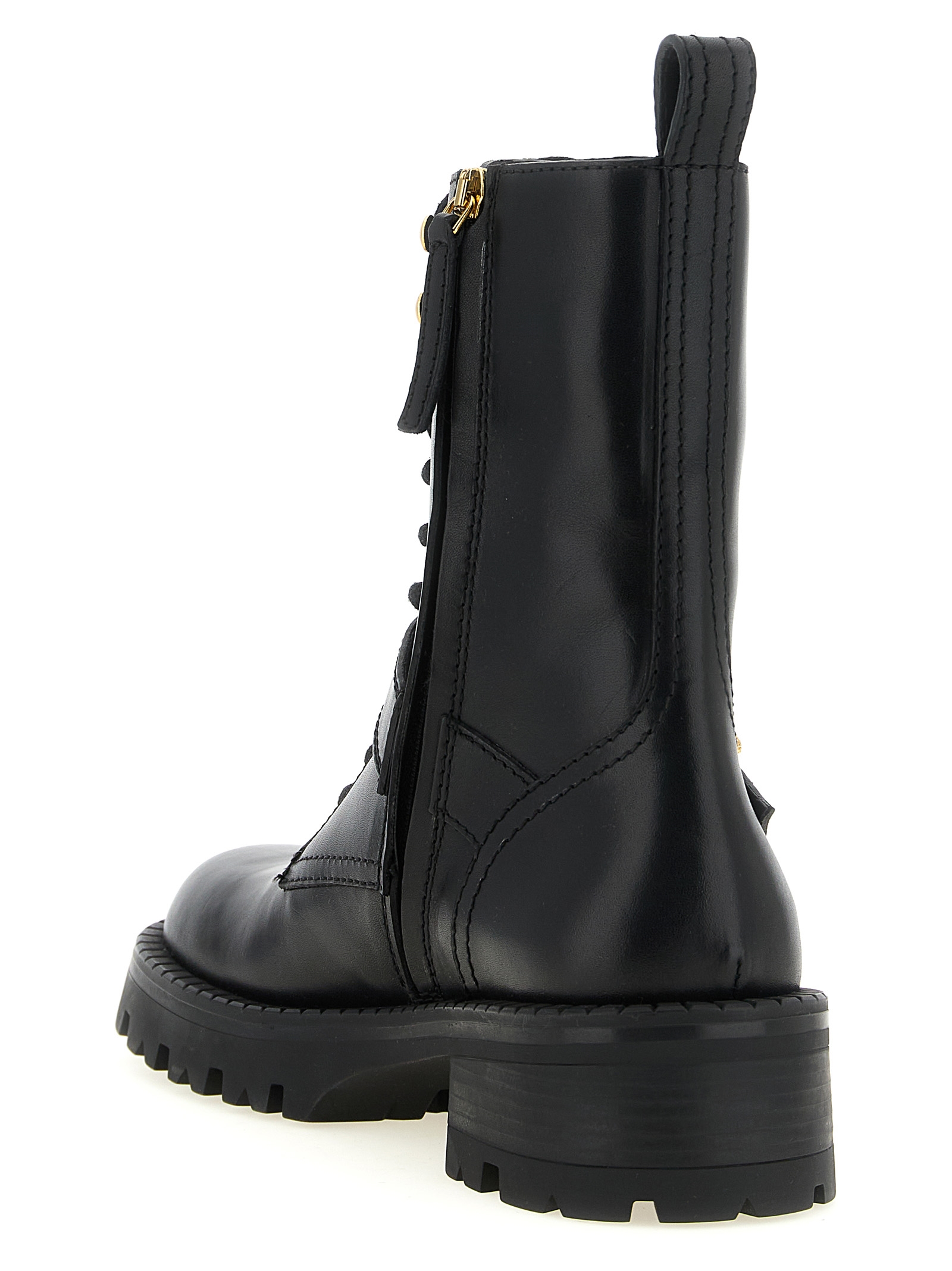 Black Calfskin Lace Up Boots