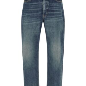 Blue Cotton Straight Leg Jeans