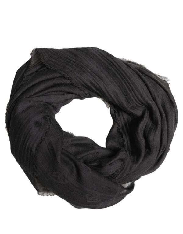 Black Silk Wool Fringed Men Lace Stole Scarf