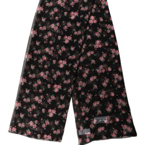 Black Silk Floral Chiffon Long Stole Scarf