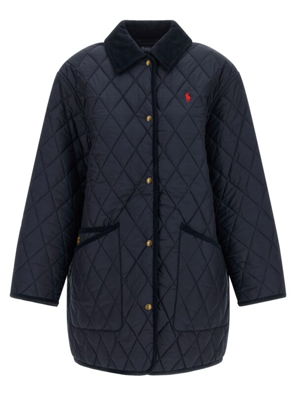 Blue Polyester Full-Length Jacket