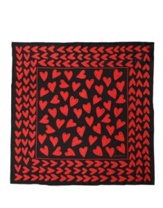 Black Red Silk Hearts Square Foulard Scarf