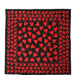 Black Red Silk Hearts Square Foulard Scarf
