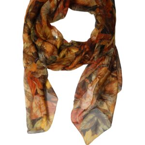 Multicolor Leaf Print Silk Shawl Stole Scarf