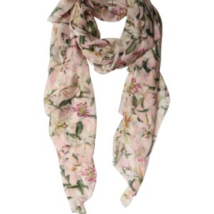 Pink Silk Floral Chiffon Long Stole Scarf