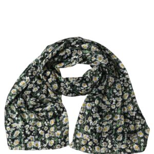 Black Silk Daisy Chiffon Long Stole Scarf