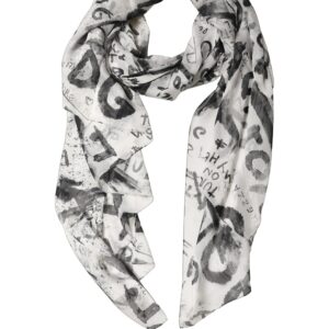 White Graffiti Logo Silk Shawl Stole Scarf