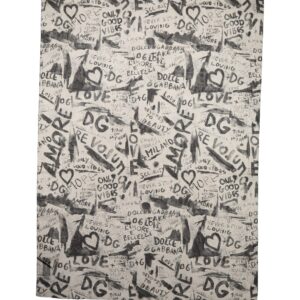 White Graffiti Logo Silk Shawl Stole Scarf