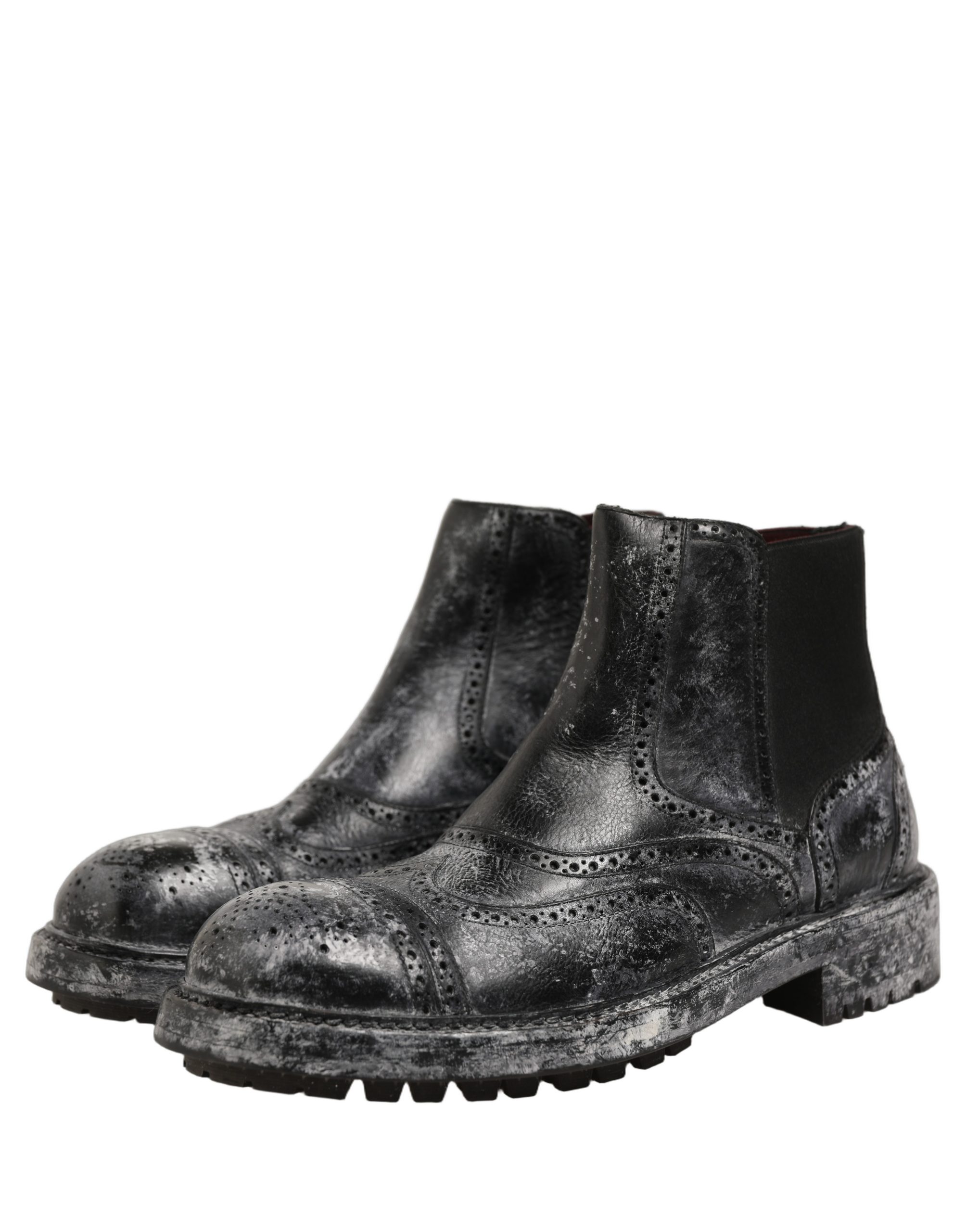 Black Gray Leather Ankle Chelsea Boots Shoes