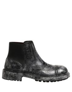 Black Gray Leather Ankle Chelsea Boots Shoes