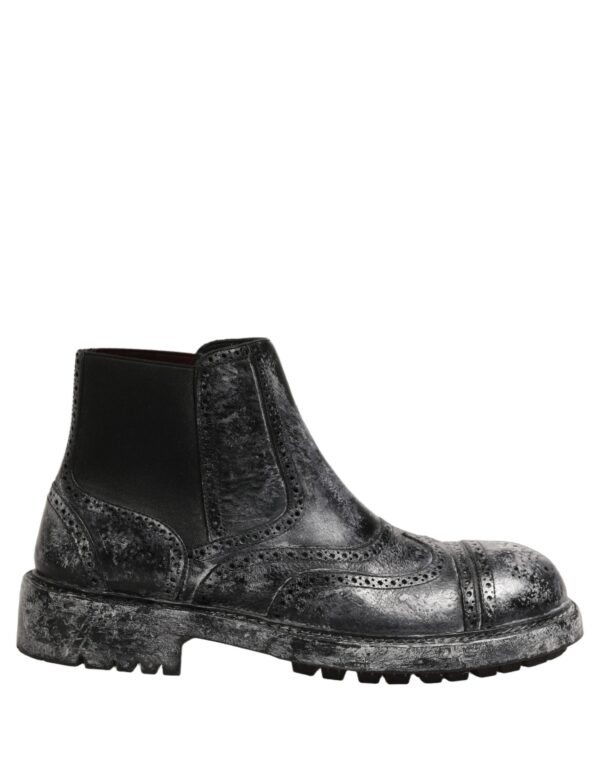 Black Gray Leather Ankle Chelsea Boots Shoes