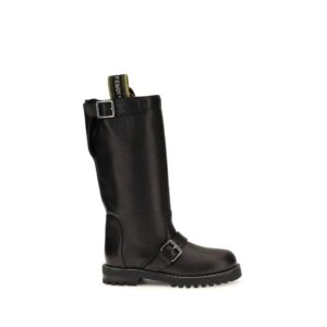 Black Calf Leather Bos Taurus Lace Up Boots