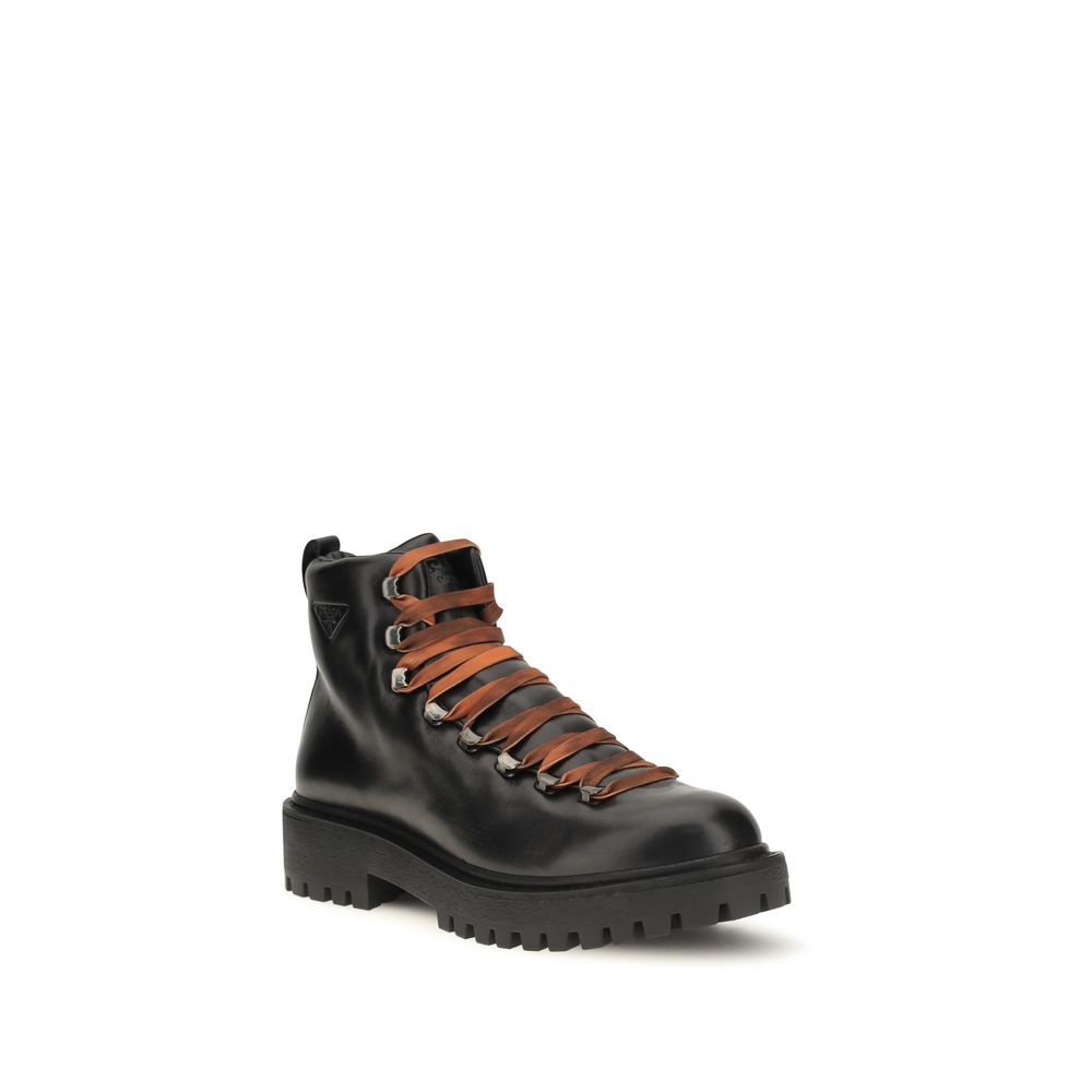 Black Calf Leather Bos Taurus Lace Up Boots