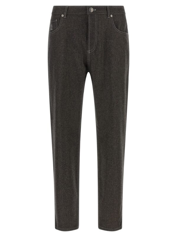 Gray Virgin Wool Casual Pants