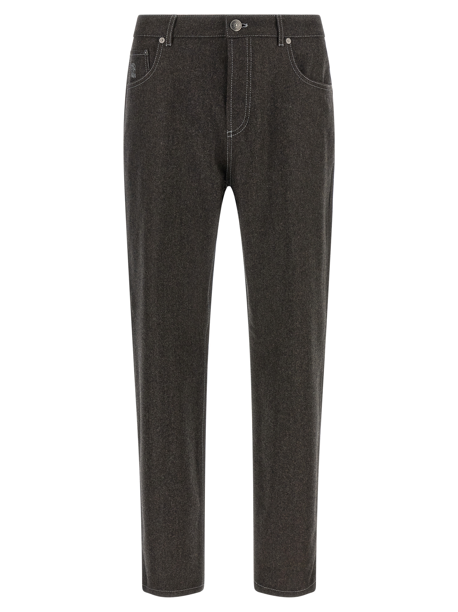 Gray Virgin Wool Casual Pants