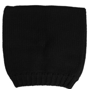 Black Cashmere Knitted Ribbed Cuff Beanie Hat