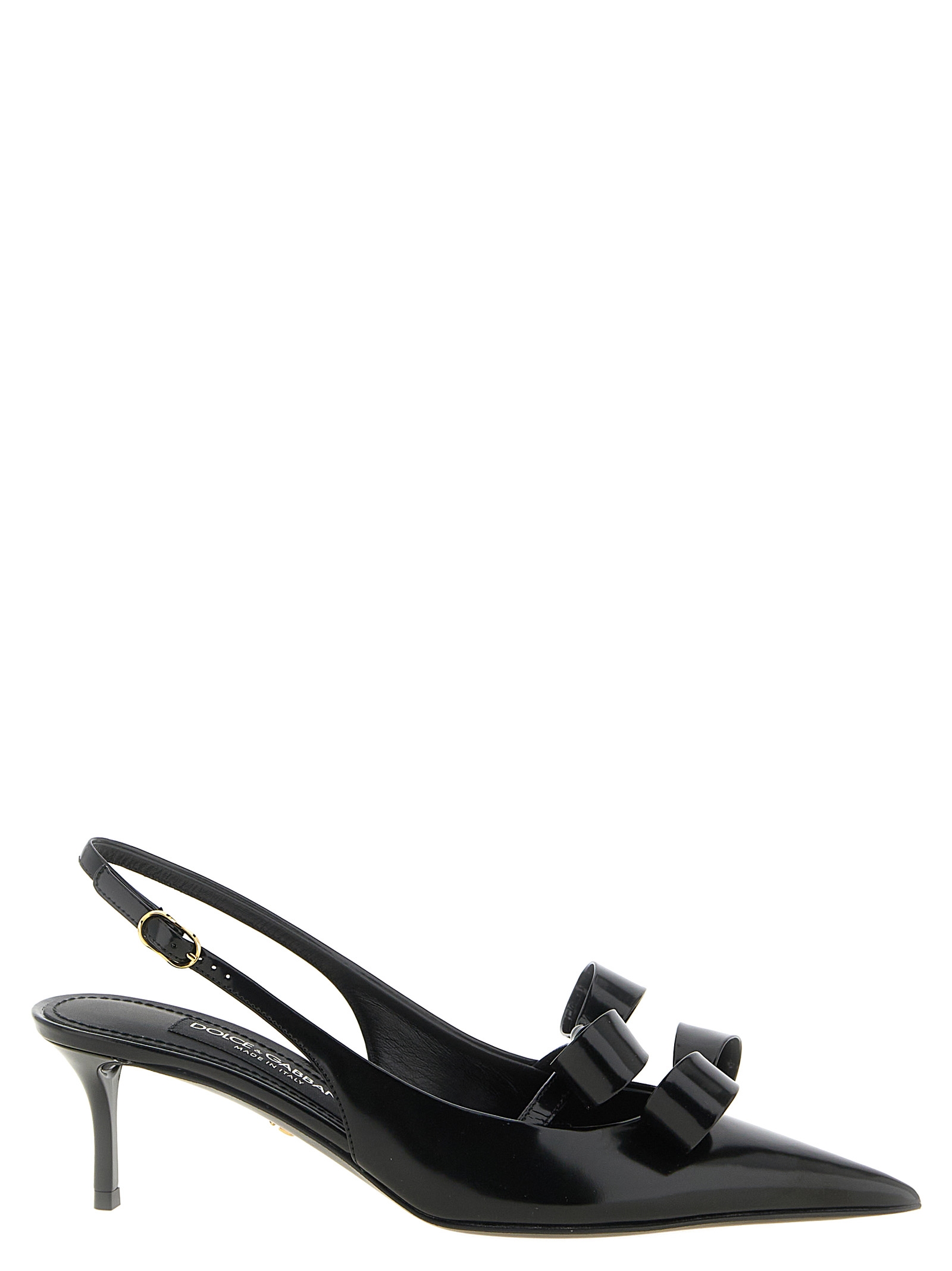 Black Calfskin Mid Heel Pumps