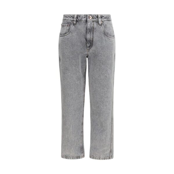 Gray Cotton Straight-Leg Jeans