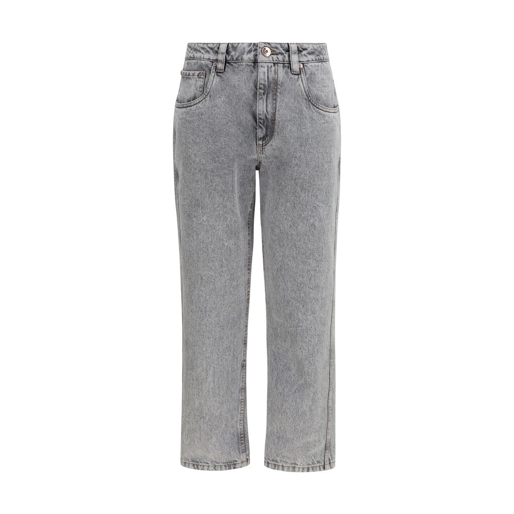 Gray Cotton Straight Leg Jeans